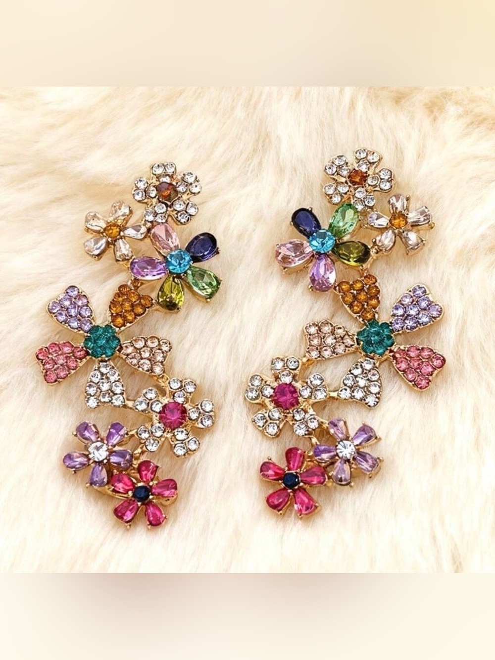 NWOT: worn 1x 🌸Multicolor Crystal Floral Drop Earrings - Women Jewelry